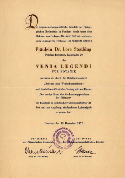 Die Habilitationsurkunde 1952. Abbildung: privat.